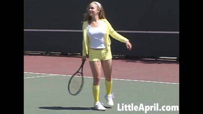 Little April touching herself after sweaty tennis play - hotmovs.com