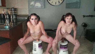 Petite Mia & kinkybitch69 Double Dildo Ride - Squatting & Masturbating Together - veryfreeporn.com