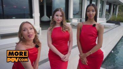 Fourway With Three Sexy Finalists Amalia, Angelika And Lia - videomanysex.com