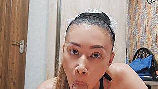 A horny, crazy Asian housekeeper with a phat arse is giving a super hot anal invasion creampie and cum - ah-me.com