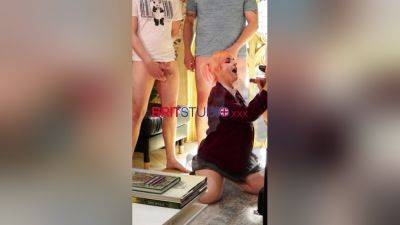 Purple-haired Blows A Room Full Of Guys - hclips.com - Britain