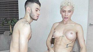 Bf Kneels Down Sucking Shemale's Dick - ah-me.com