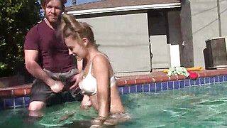 Aften Opal - Kyler Quinn - River Fox - A guy gets lucky in the pool with his four naked friends around him - ah-me.com