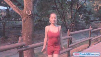 Hot busty teen gets tits out while on a jog - hotmovs.com