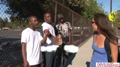 Teen babe heading home but gets gangbanged by 3 black thugs - hotmovs.com