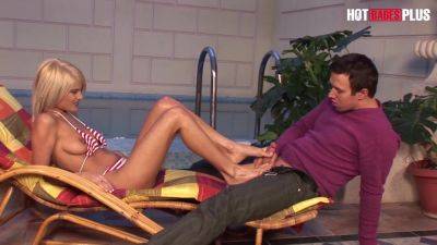 Titus Steel, Petite Blonde And Jasmine Rouge - Teen 18+ Rough Sex And Feet Love By The Pool - upornia.com