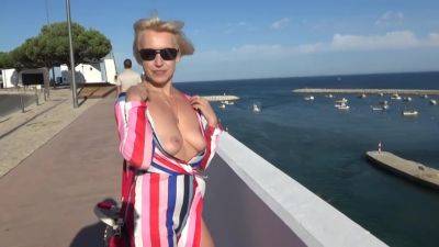 Blonde Flashing On A Windy Day - upornia.com