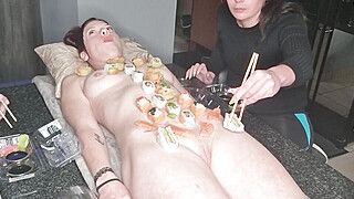 Serving sushi off of my naked skinny body body sushi NYOTAIMORI - ah-me.com