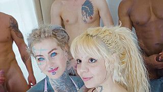DAP MAYHEM - 9 guys for 2 alternative TATTOOED ANAL loving sluts - ah-me.com