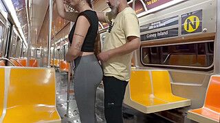 Student girl gets cum on New York subway train. - ah-me.com
