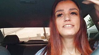 Slutty delivery driver catches gifted passenger masturbating from behind! - ah-me.com