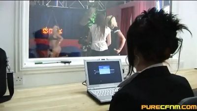 Chat Show Bonus: Threesome Office Sex with MILF Babes Evey Kristal & Kaicee Marie - Lingerie Handjob & Cumshot - porntry.com