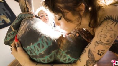 Eden Ivy - Hardcore Tattoo Lesbians - Anuskatzz and Eden Ivy Rough Anal Fucking, Squirting, ATM Action - porntry.com - Britain