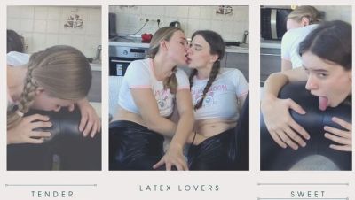 Blonde & Brunette Lesbian Scissoring in Tight Latex Leggings - Big Boobs Fetish Sex - veryfreeporn.com - Britain