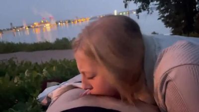 College Girl Gives Blowjob to Older Man Outdoors - POV Cum in Mouth - porntry.com