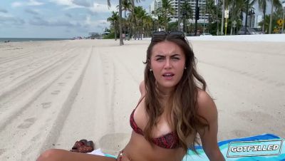 Romeo Mancini - Selina Bentz - Selina Bentz Gets Filled on the Beach - Brunette with Tan Lines Takes Big White Cock Doggystyle & Cowgirl for a Creampie - veryfreeporn.com