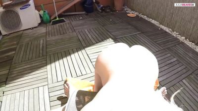 Jasmine Rouge - Titus Steel - Horny Blonde Amateur Jasmine Rouge Gets Facial on Balcony - Homemade Outdoor Sex with Titus Steel - porntry.com - Britain