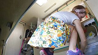 I told this dumb bitch to wear a mini skirt as a hostess and clean the food truck after work but she has no idea about the "cam"era under her ass - ah-me.com