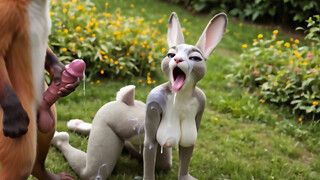 Nick Wilde bends busty bunny Judy over his desk outdoors & cums all over her cute face - ah-me.com