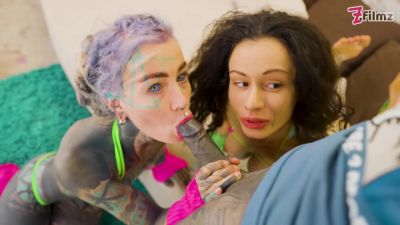 Stacy Bloom - Lily Lu And Stacy Bloom - Big Tits Girl Joins Tattoo Couple For Threesome - Rimming, Bj, Facial - videomanysex.com