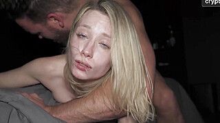 Amateur towheaded teen takes a raunchy creampie doggystyle from 2 cocks. - ah-me.com