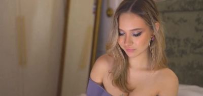 Blonde Beauty Teasing in Blue Lingerie and Crop Top - inxxx.com
