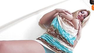 Blonde lady with fat baps jerks alone - ah-me.com