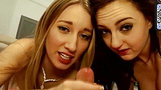 A blond and dark haired join a dude for a threesome - ah-me.com