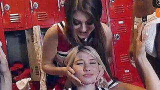Two teen cheerleaders posing with big dick - ah-me.com
