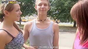 Grace and Madelyn in outdoor threesome with a guy - hdzog.com