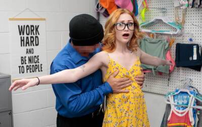 Nerdy blonde busted with stolen items so she gets fucked - xtits.com