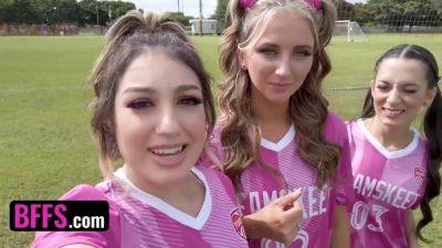 Violet Rain - Freya Von-Doom - Soccer Girls Freya von Doom, Macy Meadows & Violet Gems Take Turns Riding Their Trainers Dick - POV foursome - xtits.com