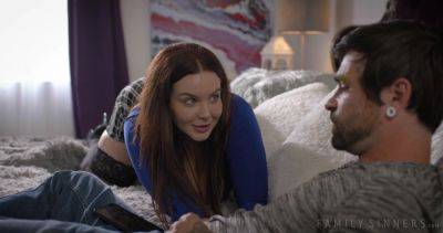 Busty redhead approaches younger stepson with the sole purpose to devour his erect cock - hellporno.com