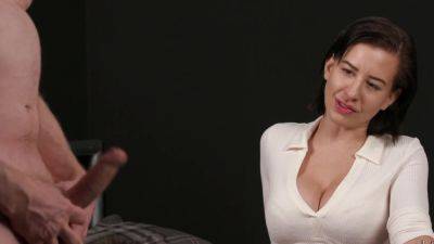 Adorable woman lets the older man admire her pussy a little during his jerk off - hellporno.com