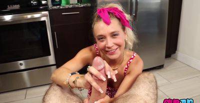 Slender blonde mommy grants stepson best handjob in his life - xbabe.com