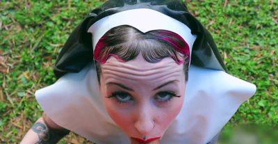 Dashing babe in nun uniform tries the cock for a sensational fetish play - xbabe.com