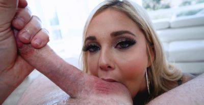 Fine blonde sucks dick in charming POV until sperm floods her soft lips - alphaporno.com