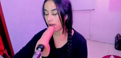 Brunette Sucks Big Pink Dildo Machine - inxxx.com