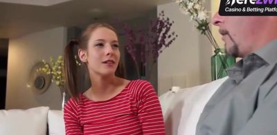 Brunette teenager gives her stepdad a blowjob - ah-me.com
