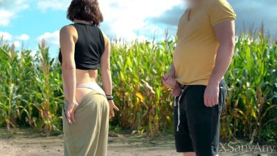 Petite MILF Fucks Stranger in Cornfield – Standing Sex & Cum on Ass - veryfreeporn.com - Britain