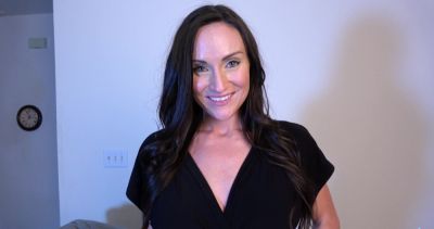 Brunette MILF Alyssia Vera's fake tits bounce as she pleasures her shaven pussy on the couch - alphaporno.com
