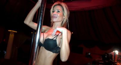 Blonde Bimbo Barbi shows off her big fake boobs and rides cock - alphaporno.com