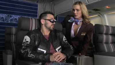 Clothed flight attendants and a police officer join two naked men in a steamy foursome - yesvids.com