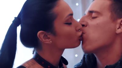 Submissive brunette stepsister wears a collar and shares deep kisses - yesvids.com