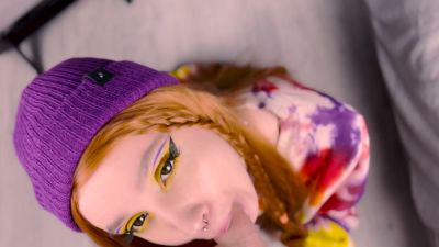 Fiery redhead in fishnets teases with her ass after a deep blowjob - yesvids.com