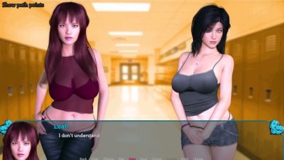 Animated redhead and brunette tease in a vibrant 3D school corridor - yesvids.com