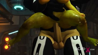 Submissive alien takes deep anal in a spacecraft during a cartoonish sci-fi encounter - yesvids.com