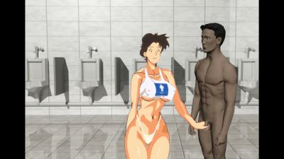 Keiko gives a handjob to a muscular man in a public bathroom - yesvids.com