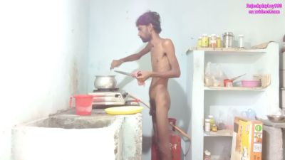 Skinny purple-haired man spanked and fingered by hairy BBC lover in the kitchen - yesvids.com