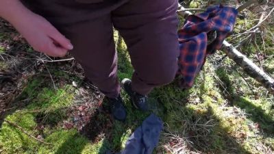 Plump woman in plaid shirt dominated and exposed on mossy forest floor - yesvids.com